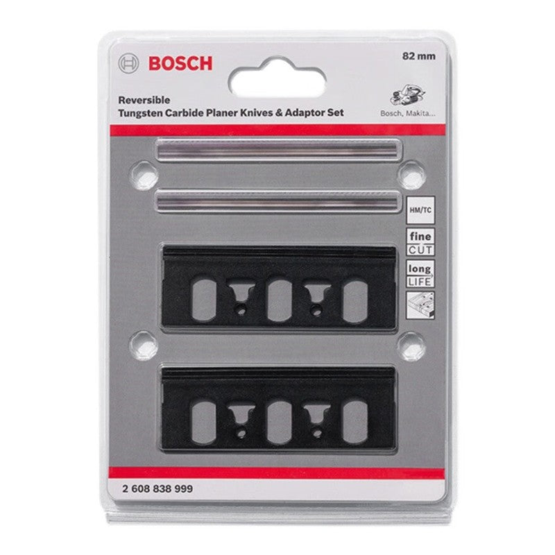 Faca de 82mm Reversível de Metal Duro para Plaina e Conjunto Adaptador Bosch para GHO6500/10-82/20-82