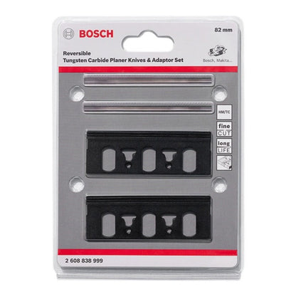 Faca de 82mm Reversível de Metal Duro para Plaina e Conjunto Adaptador Bosch para GHO6500/10-82/20-82