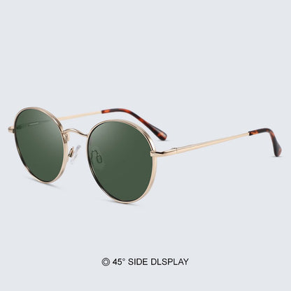 Óculos de Sol Femininos Modernos com Armação Redonda de Metal Polarizados de Grife da Moda UV400