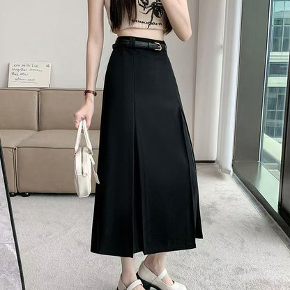 plus Size Suit Skirt Women Summer New Elastic High Waist Slim A-Line Skirt Belly Cover Pleated Skirt Korean Sle Casual Wear
