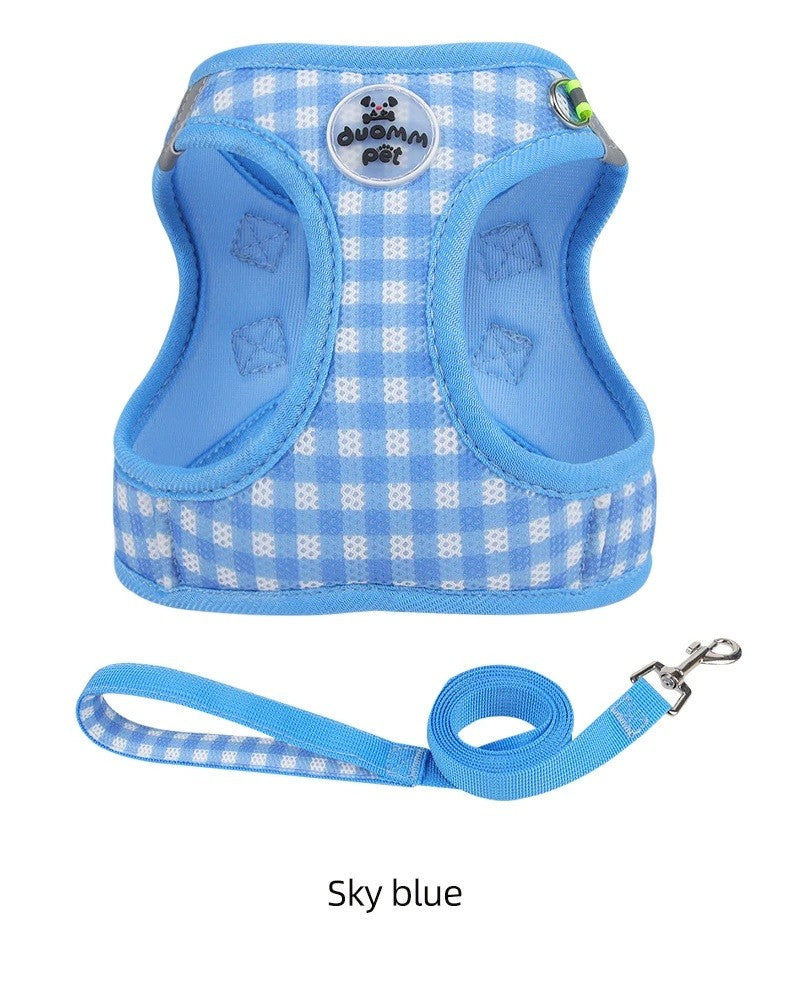 Colete Peitoral para Gatos com Estampa Xadrez, Coleira Atraente para Gatinhos, Coleira Anti-perda para Filhotes, Respirável para Exteriores, Ajustável e Refletora