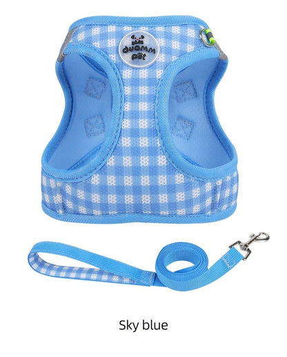 Colete Peitoral para Gatos com Estampa Xadrez, Coleira Atraente para Gatinhos, Coleira Anti-perda para Filhotes, Respirável para Exteriores, Ajustável e Refletora