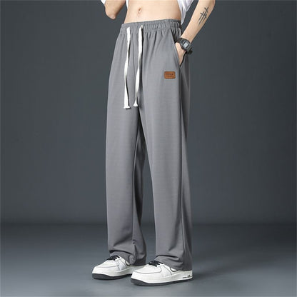 Calça Reta Preta Masculina, Calça Casual de Verão de Perna Larga Harajuku Estudantil, Calça de Rua, Moletom Cinza Descolado