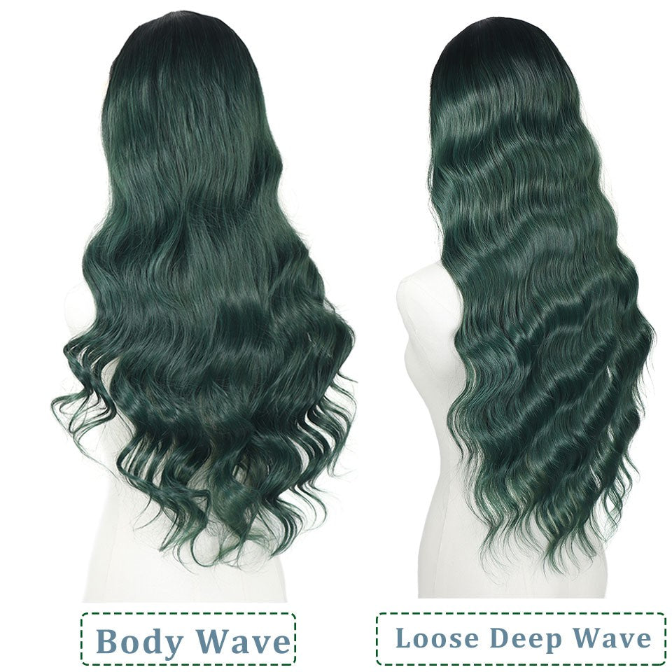 Ombre Verde Escuro Ondulado Perucas Sintéticas Raízes Escuras Cosplay Peruca Verde Renda Frente 13x4 Para Mulheres Pré-Arrancada Linha do Cabelo Natural