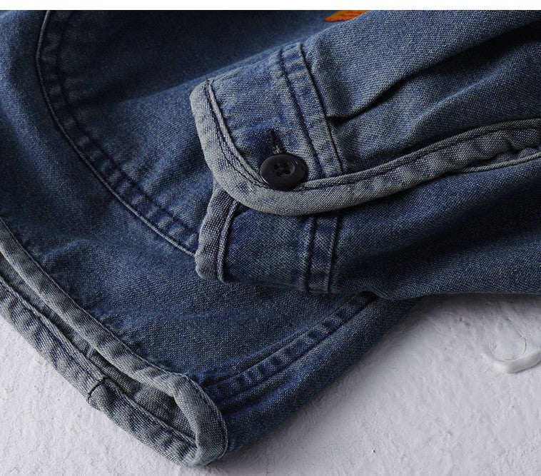 Amekaji Japan Retro Heavy Washing Workwear Clothes 100% Cotton Denim Jacket Men's Trendy Cardigan Top Taoist Robe Men's Jacket
