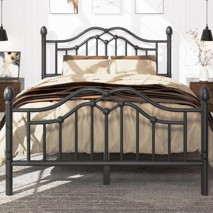 Estrutura de Cama de Casal de Metal com Cabeceira e Peseira, Estrutura de Cama Plataforma Moderna de Ferro Suporta até 544 kg, Armazenamento Embaixo da Cama, Sem