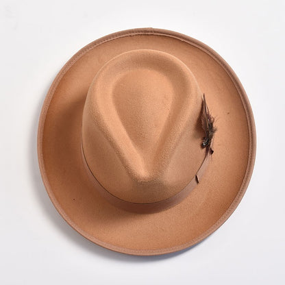 Handmade Feathers Felt Fedora Hat Vintage Men Panama Trilby Hats Curved Brim Gentleman Party Dress Cap
