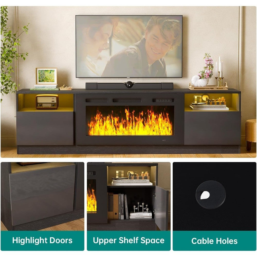 3-Piece Living Room Table Set Includes A 70'' Modern Fireplace TV Stand with 36'' Electric Fireplace,2 Side Tables with Storage