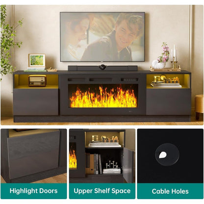 3-Piece Living Room Table Set Includes A 70'' Modern Fireplace TV Stand with 36'' Electric Fireplace,2 Side Tables with Storage