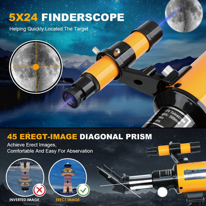 Telescópio Astronômico ALLFOCUS 150X, Telescópio Refrator Portátil de Viagem com Abertura de 70mm com Adaptador de Telefone e Controle Remoto Sem Fio