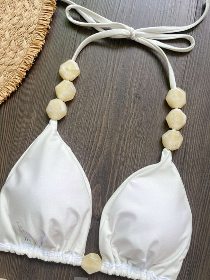 2025 Sexy Bead Bikini Swimwear Women Halter Bikini Swimsuit Beach Halter V Neck Bikini Set Beachwear Summer Bathing Suit