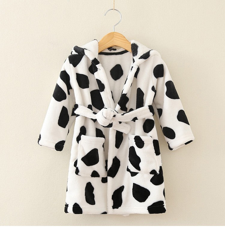 Boy and Girls Flannel Pajamas Robe Autumn and Winter Children Sleepwear Soft Hooded Kids Homewear 2-8 Years