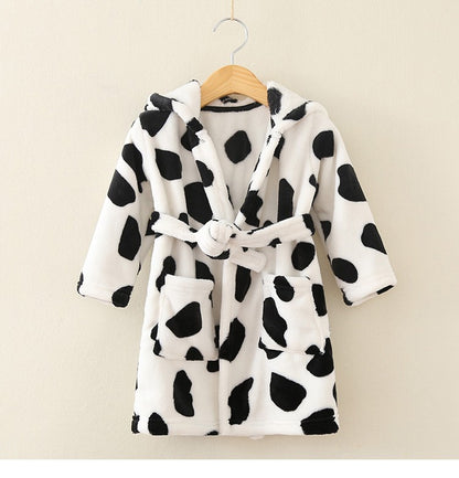 Boy and Girls Flannel Pajamas Robe Autumn and Winter Children Sleepwear Soft Hooded Kids Homewear 2-8 Years