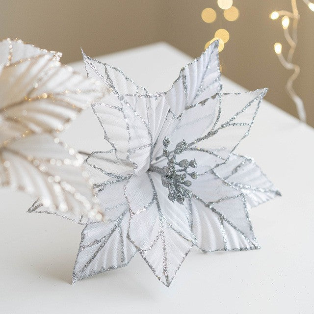 Gold Simulation Christmas Flower Christmas Tree Decorative Flower 20cm Sequin Velvet Ecoration