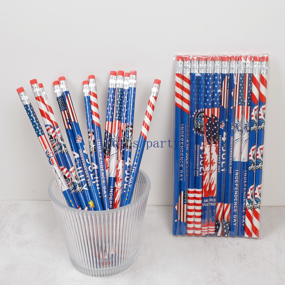 24Pcs Independence Day Theme HB Writing Painting for 4th of July American USA National Day Party Favors School Rewards