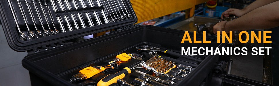Jogo de Ferramentas Manuais e Soquetes DEKO Mechanic 234 Peças Chave Catraca de 1/2 1/4 3/8 Polegadas Caixa de Ferramentas Automotivas para Carro e Reparos Domésticos