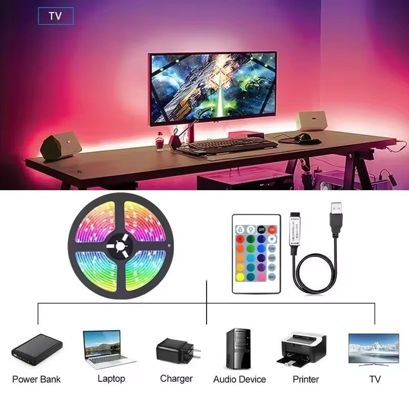 Motorcycle LED Strip Lights 5050 RGB Bluetooth APP Remote Control USB Christmas Decorative Lights for Motorcycle Room Decor