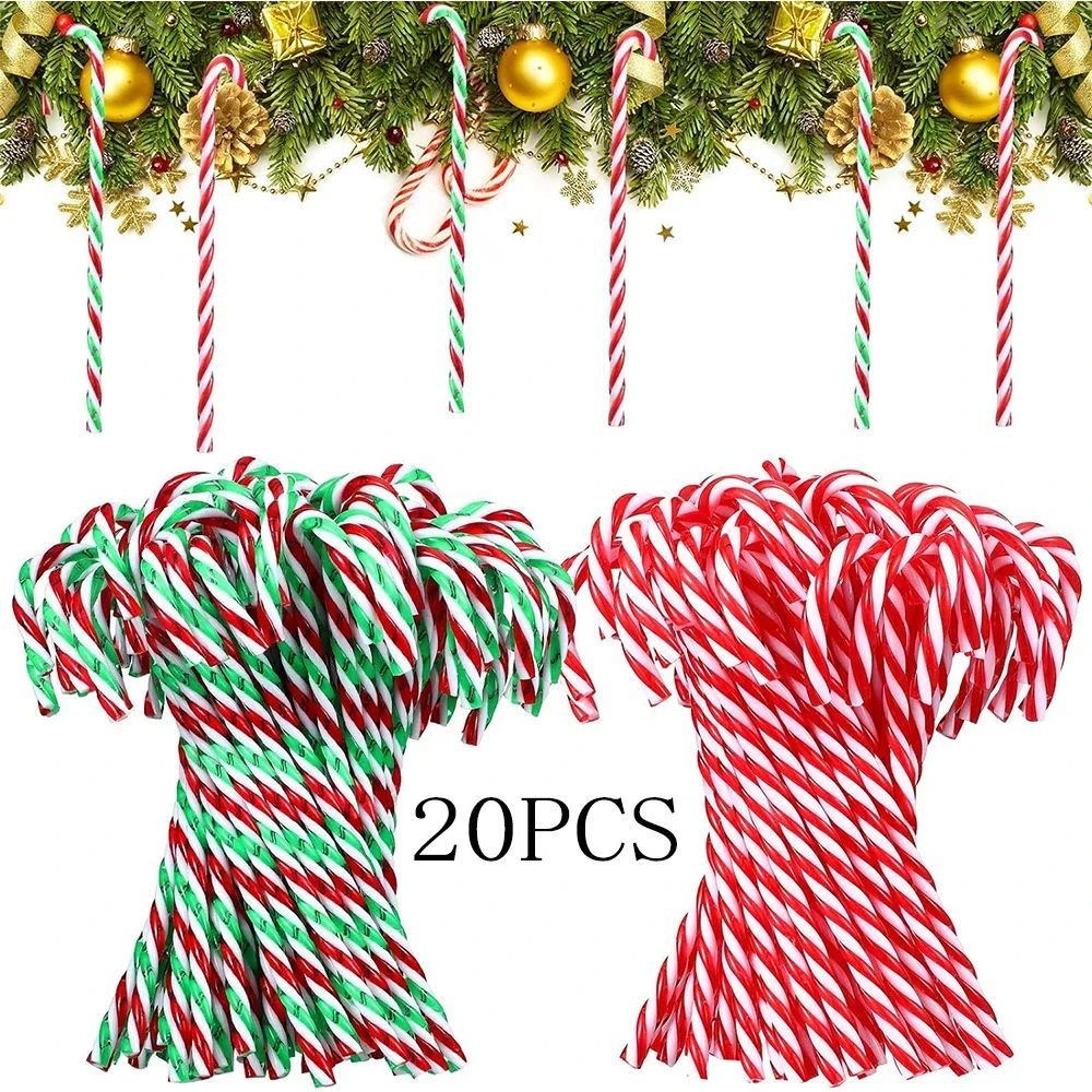 20pcs Christmas Candy Canes Acrylic Xmas Tree Hanging Crutch Pendant New Year  Party Home Decoration Ornaments Gifts