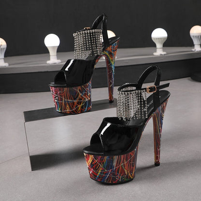 17CM Summer Shoes Women luxury Sandals Platform Ladies Shoes Stripper Womens High Heels Geometric Fluorescent Night light Heels