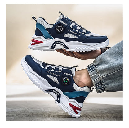 Tênis masculino coreano com fivela rotativa, moda casual, esportivo, para as quatro estações, solado macio, antiderrapante, para corrida ao ar livre, tênis de estudante