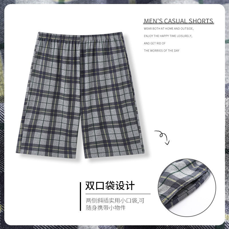 Summer New Cotton Plaid Pajama Pants Adluts Home Loose Cotton Pajama Men’s Sleep Bottom Elastic Waist Breathable Pj Pants Shorts