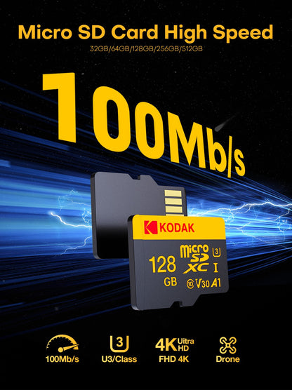 KODAK 100% Original Micro sd Card 32GB 64GB 128GB 256GB Microsd Memory Card Class10 SDXC U3 4K TF Card for Drone Phone Charmera