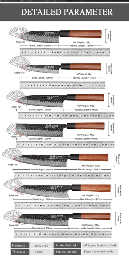 F.YOUNG Faca de Chef Japonesa Forjada à Mão Aço Damasco Facas de Cozinha Fatiar Legumes Carne Sashimi Utensílios de Cozinha