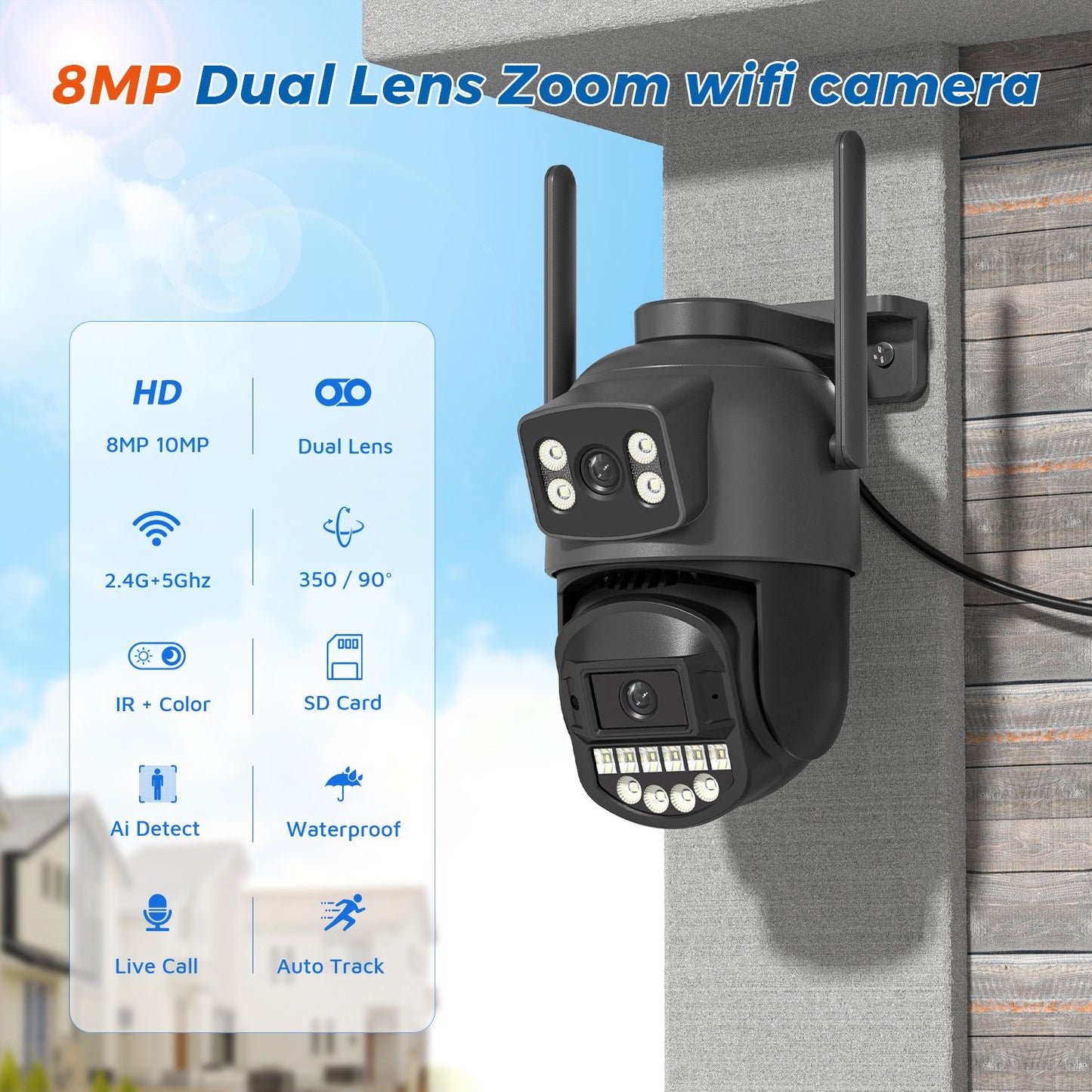 BESDER 5GHz WiFi Surveillance Camera 5K 10MP Dual Lens AI Human Detection Outdoor Security PTZ IP Cameras 10MP Intercom CCTV Cam
