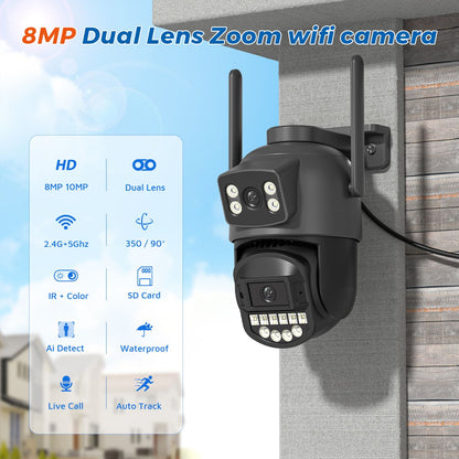 BESDER 5GHz WiFi Surveillance Camera 5K 10MP Dual Lens AI Human Detection Outdoor Security PTZ IP Cameras 10MP Intercom CCTV Cam