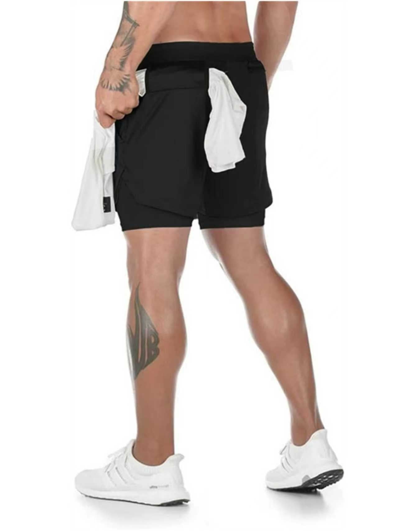 Men Compression Gym Shorts Everlast Printed Sports Pants Double Layered Quick Drying Basketball Beach Muscle Fitness PocketTowel