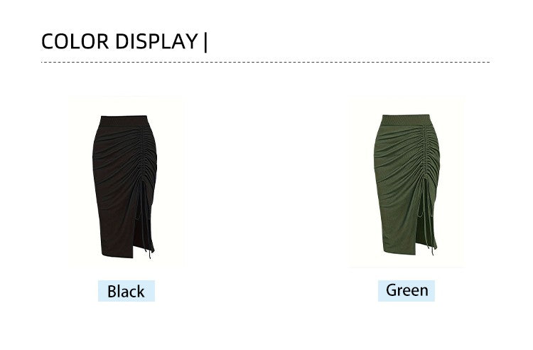 Plus Size 2024 Spring/Summer New  Solid Ruched Drawstring Split Skirt, Casual Bodycon Stretchy Skirt For Spring & Summer, Women