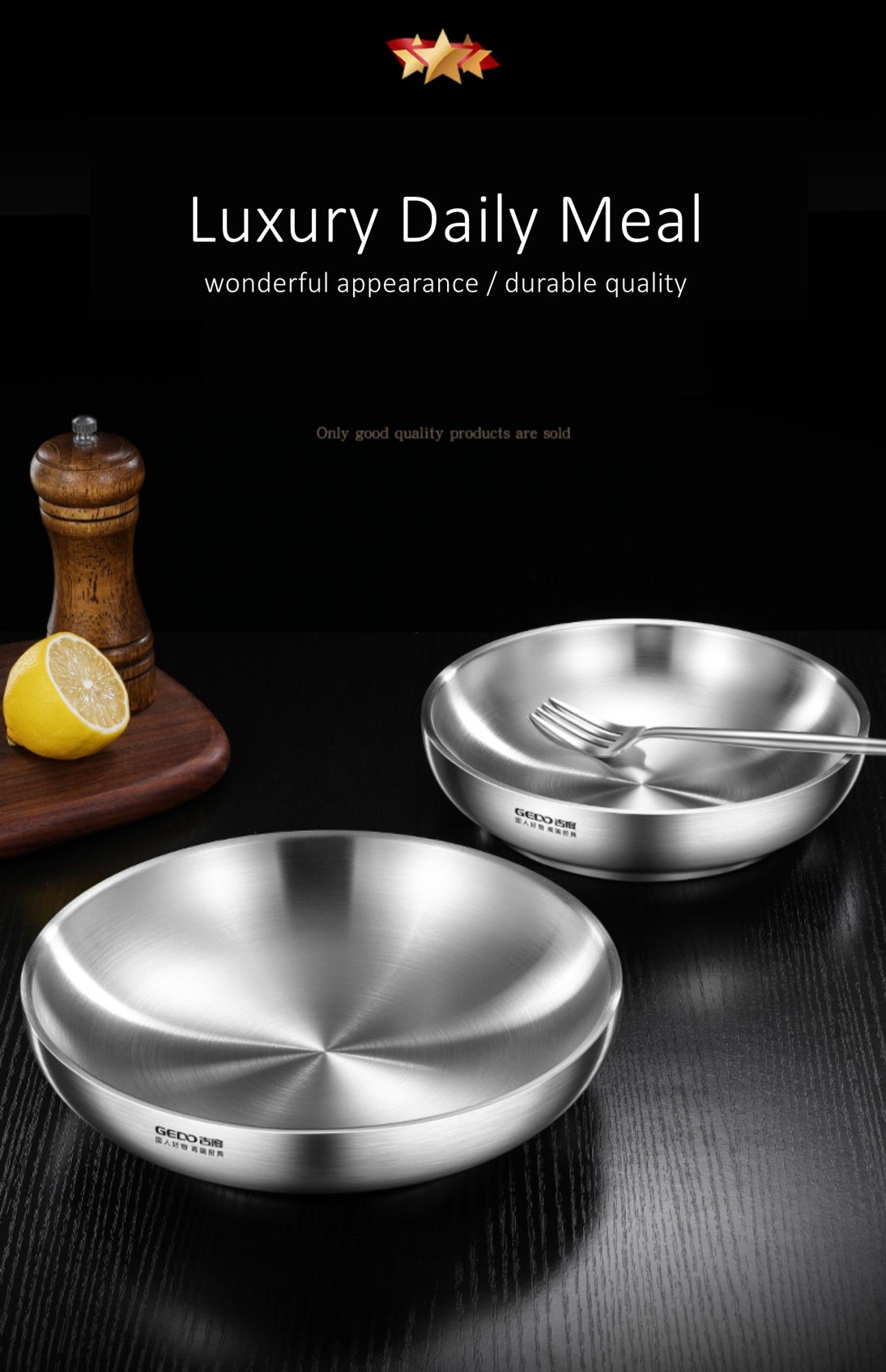GEDO Ultra Thick Fall Resistant Sanitary Plate 2 Layer Hollow Design Heat Insulation Kitchen Dish 20cm~26cm Diameter Salad Bowl