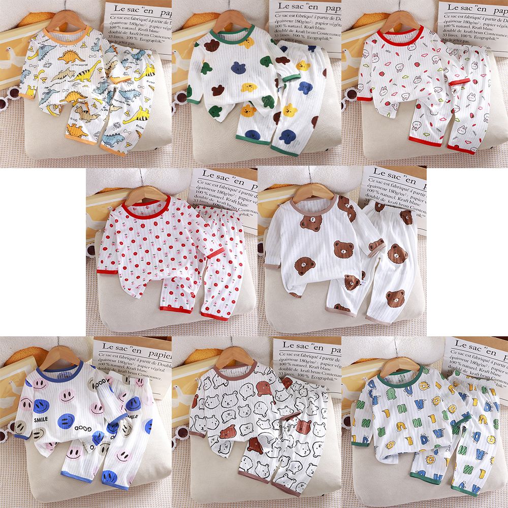 Children's Pure Cotton Home Clothes Set Boys Girls Seven-quarter Sleeve Pajamas Thin Breathable Air-conditioned Clothes