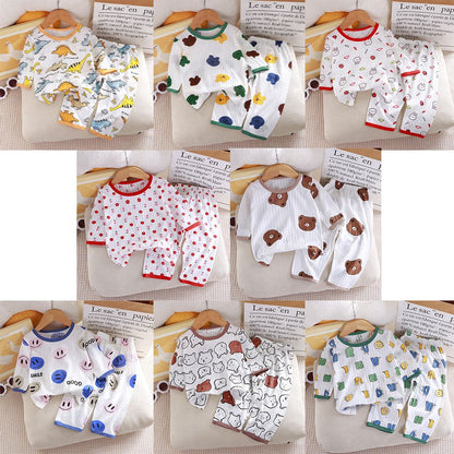 Children's Pure Cotton Home Clothes Set Boys Girls Seven-quarter Sleeve Pajamas Thin Breathable Air-conditioned Clothes