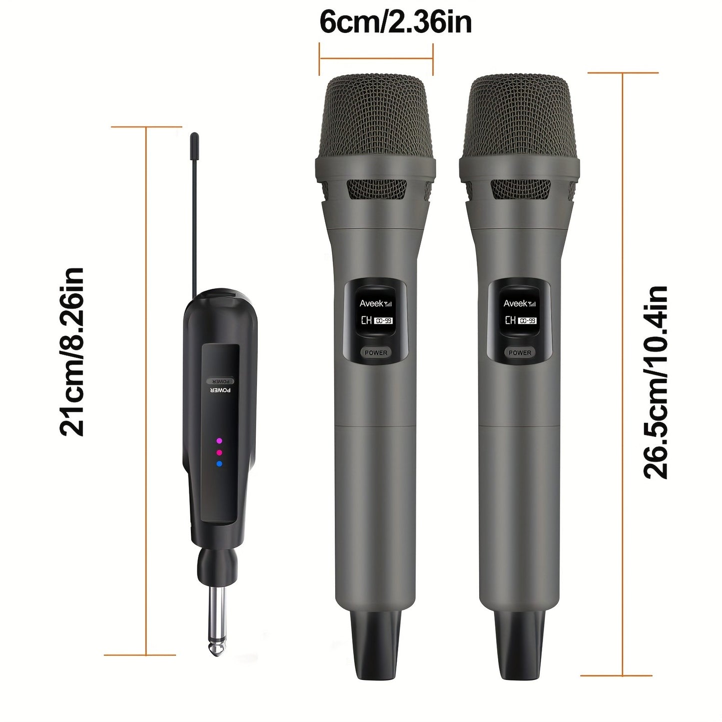 Sistema de microfone sem fio de 2,4 GHz com alcance de 30 metros – 2 microfones recarregáveis para karaokê, festas, casamentos | Plug & Play, som cristalino