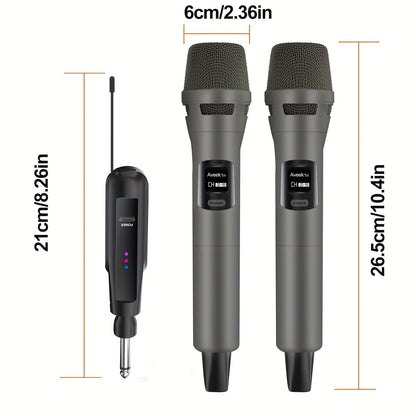 Sistema de microfone sem fio de 2,4 GHz com alcance de 30 metros – 2 microfones recarregáveis para karaokê, festas, casamentos | Plug & Play, som cristalino
