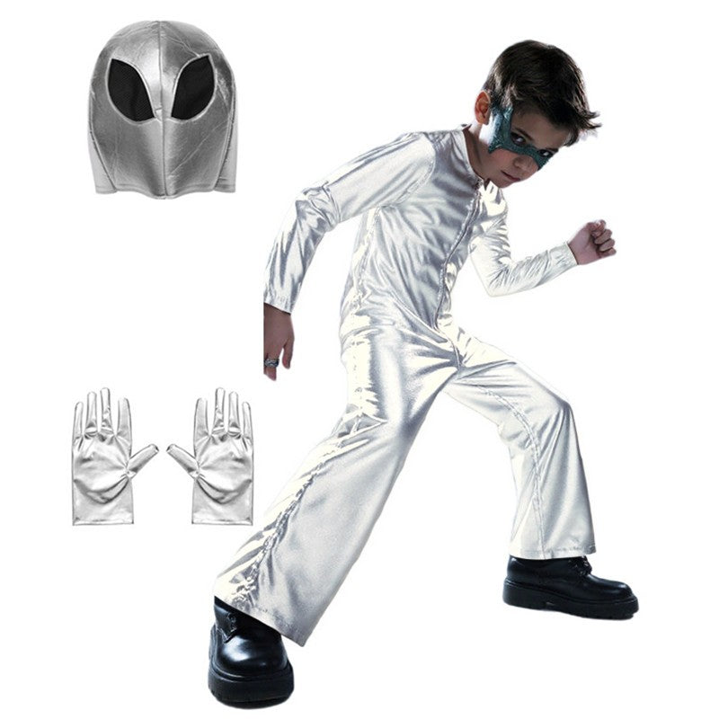 Kids Alien Cosplay Costume Space Travel Astronaut Jumpsuit Halloween Performance Outfit for Boys and Girls with Hat, Gloves