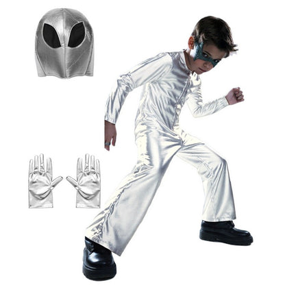 Kids Alien Cosplay Costume Space Travel Astronaut Jumpsuit Halloween Performance Outfit for Boys and Girls with Hat, Gloves