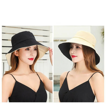 Chapéu de Pescador Feminino, Proteção Facial para o Verão, Protetor Solar, Chapéu de Sol de Aba Larga, Dupla Face e Versátil de Celebridades da Internet