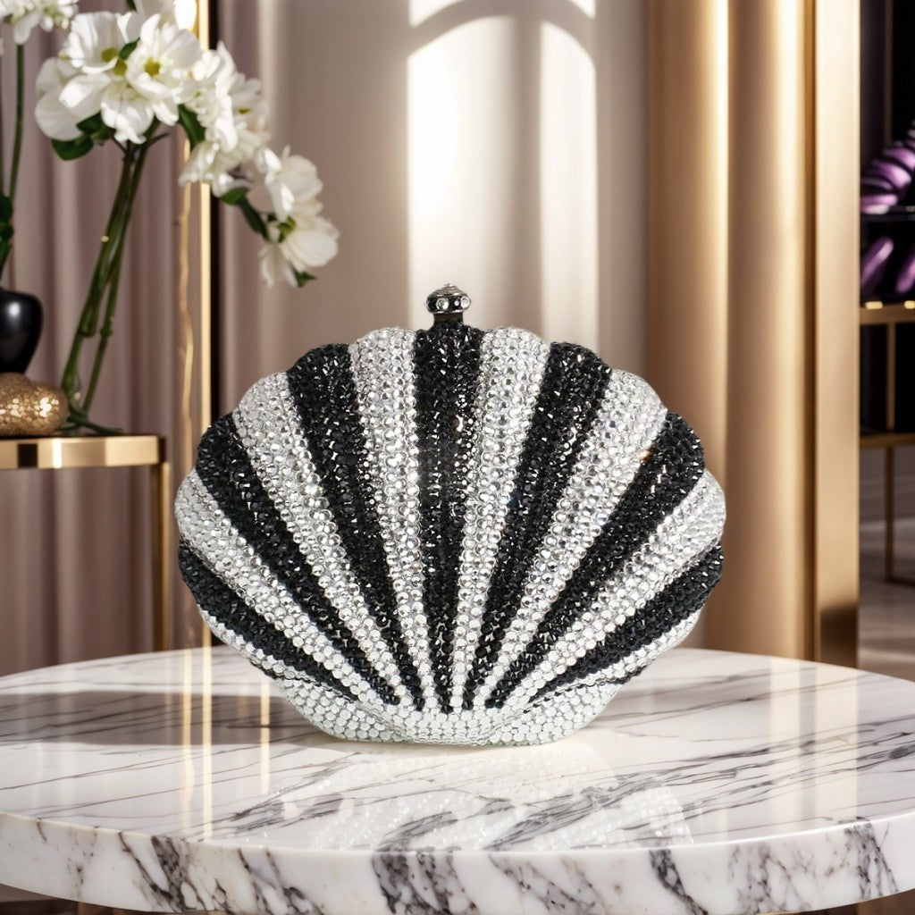 Women Novelty Shell Crystal Evening Clutch Glitter Rhinestone Diamond Handbag Purse for Cocktail Party Prom