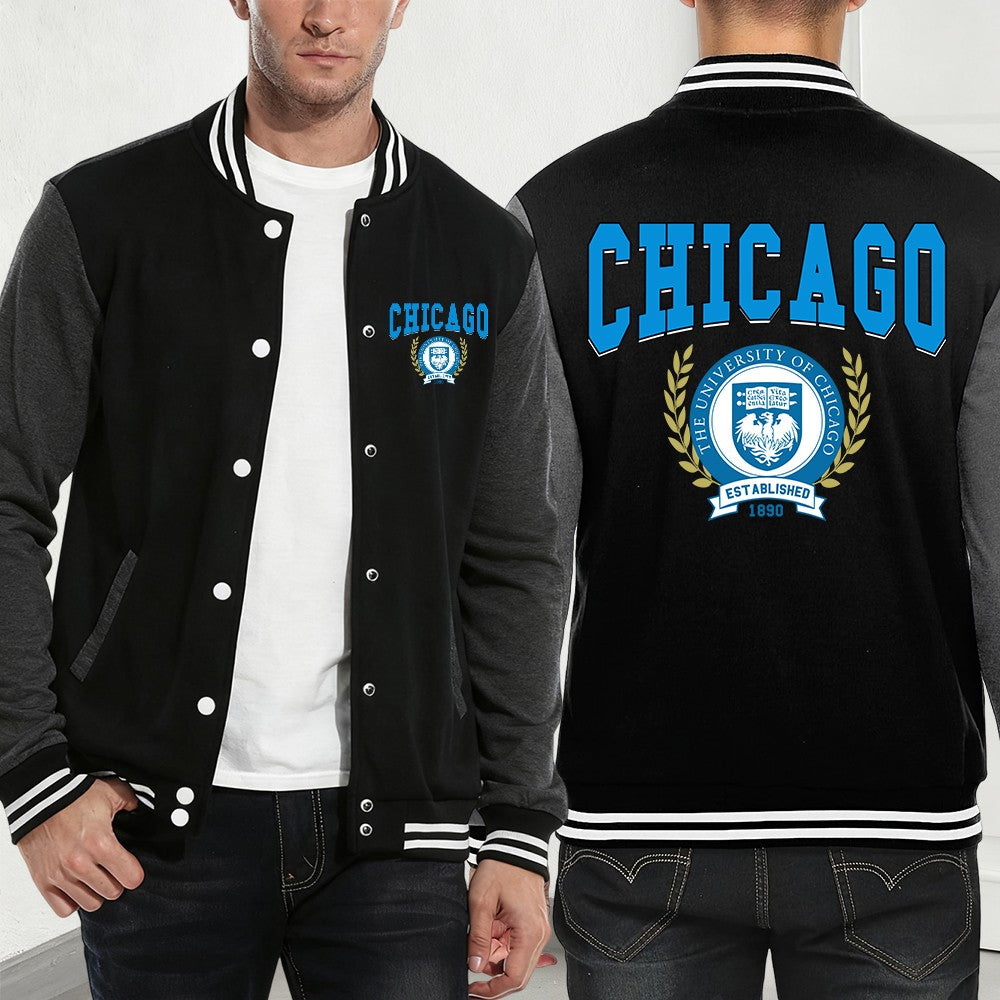 Chicago University Printing Baseball Coat Mens Basics Sporty Jackets Fleece Warm Soft Sportswear Casual Pocket Men'S Clothes