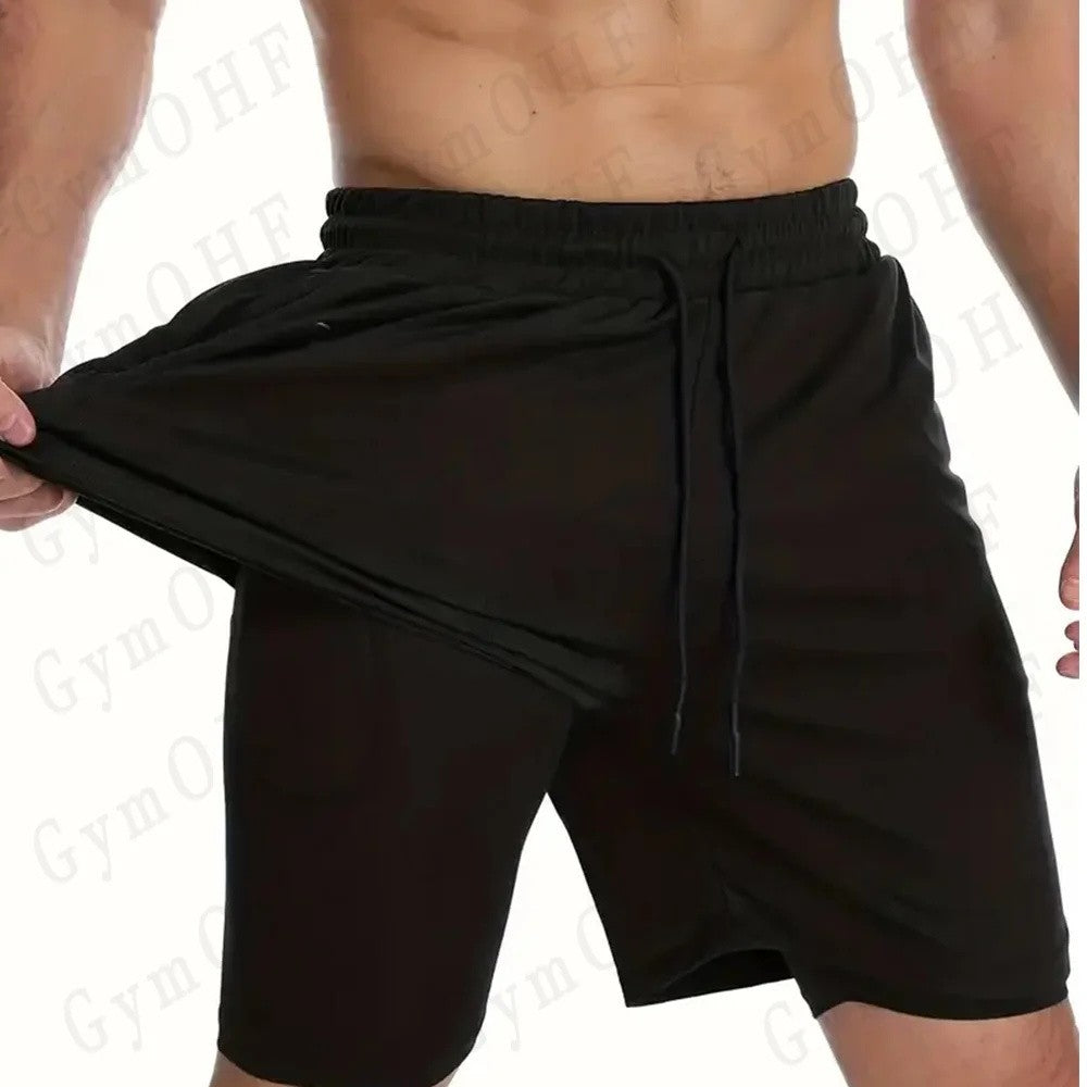 Men's UFC Printed Quick-Dry Double-Layer Sports Shorts, Breathable Tennis Training Shorts
