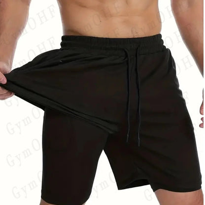 Men's UFC Printed Quick-Dry Double-Layer Sports Shorts, Breathable Tennis Training Shorts