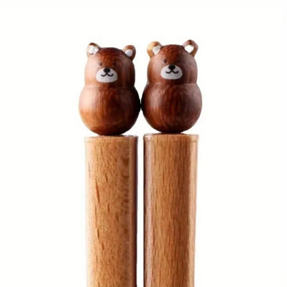 Hashis de Desenho Animado de Animais Fofos, Hashis de Madeira de Faia para Casais de Sushi, Utensílios de Jantar de Madeira Entalhados à Mão, Práticos e Bonitos