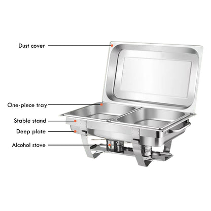 2 Packs Chafing Dish Buffet Set Stainless Steel 2 Grid8 Qt. Foldable Rectangular Warmer 2 Half Size Food Pans for Parties Even
