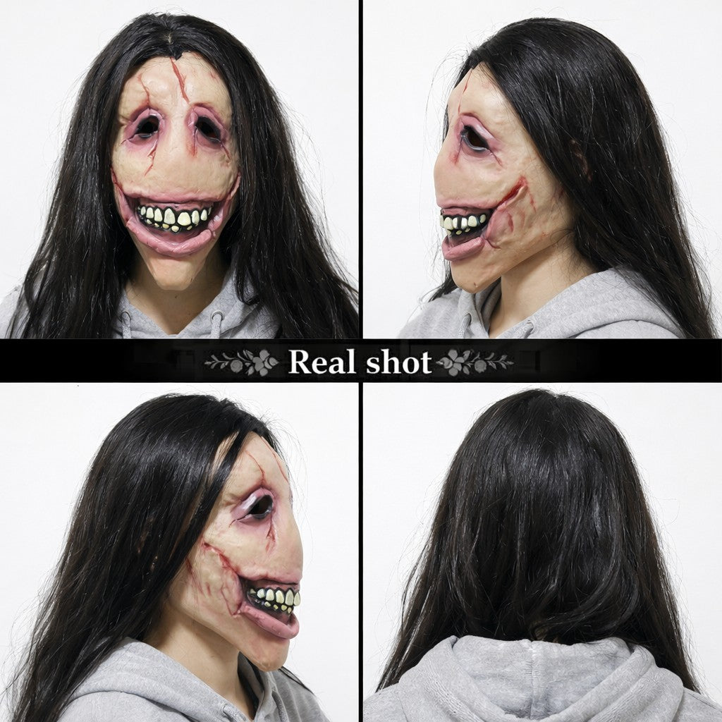 Female Ghost Mask With Hair For Halloween Horror Costume Party Haunted House Prop Scary Cosplay Accessory