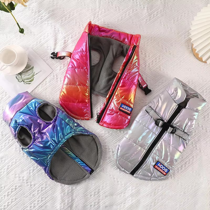 Colete impermeável, refletivo, de cor gradiente com forro de lã para roupas quentes para pets, casaco quente para cães, roupas para gatos, suprimentos para pets