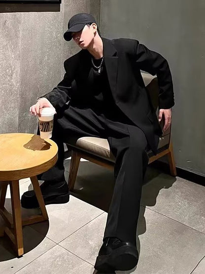 Menswear Classic Blazer Mens Casual Lightweight Jacket Autumn Korean Style Black Coat Fashion High Street Single-breasted Blazer
