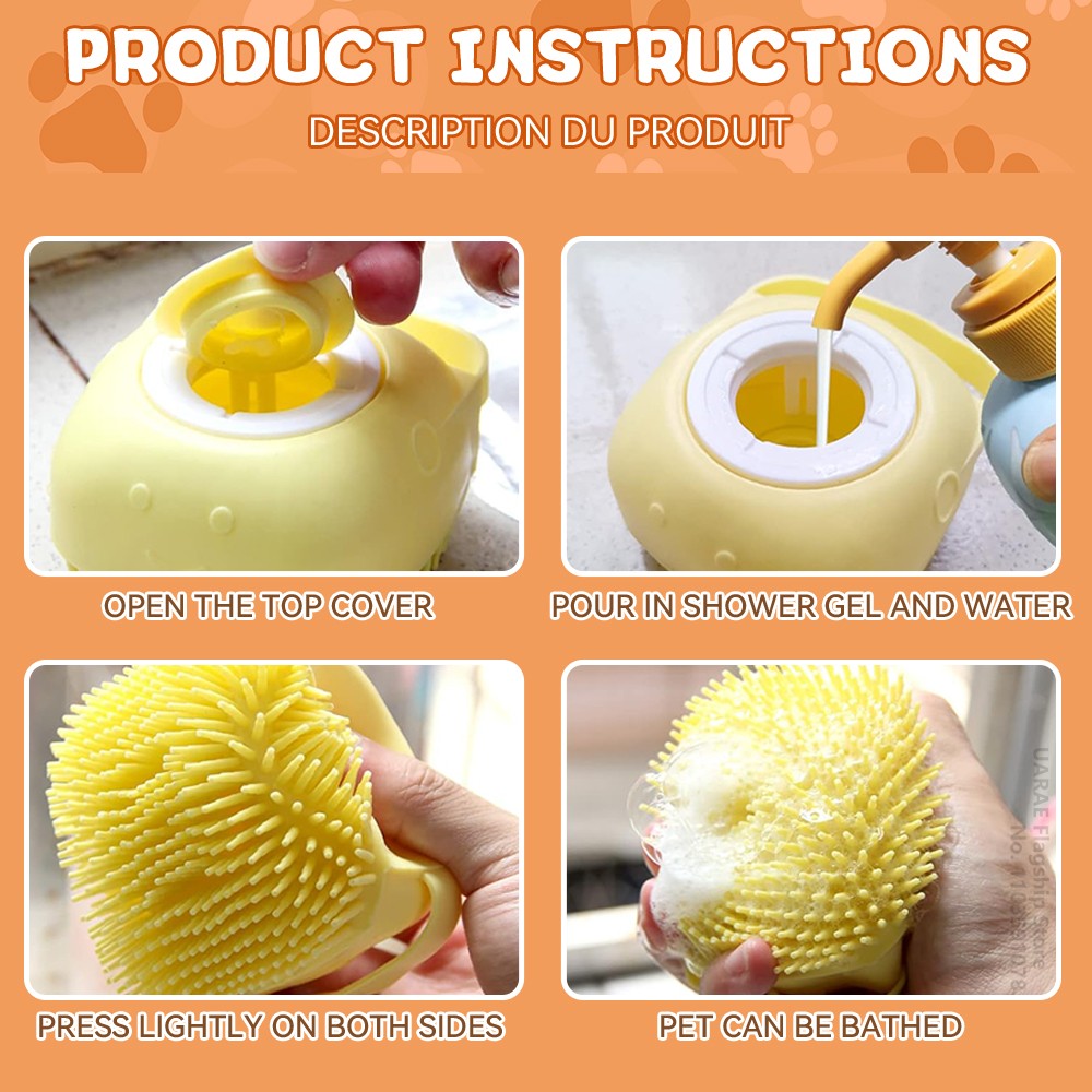 Escova de Banho para Cães Escova de Massagem para Animais de Estimação Dispensador de Shampoo Escova de Silicone Macio Cerdas de Borracha para Cães e Gatos Ferramenta de Banho e Higiene