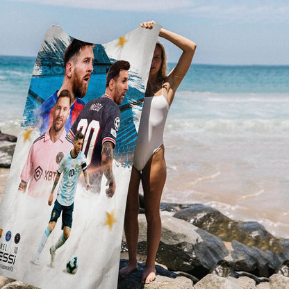 Toalha de Praia Estampada de Microfibra M-Messi, Estrela do Futebol, para Montanhismo, Yoga, Praia, Natação, Corrida, Absorvente e Macia